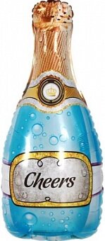 Шар (35''/89 см) Фигура, Бутылка Шампанское, Золотая корона, Голубой, 1 шт. купить в Чебоксарах