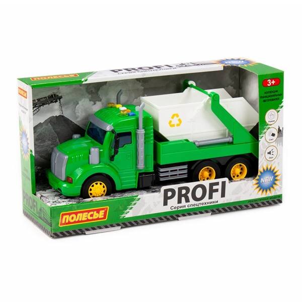 "Профи", автомобиль-контейнеровоз инерционный (со светом и звуком) (зелёный) (в коробке)335x115x185мм купить в Чебоксарах