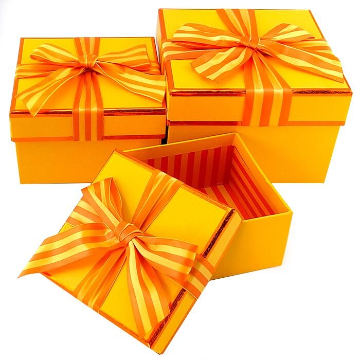 коробка подарочная №2-3 оранжевый бант квадрат 13*13*8 см купить в Чебоксарах