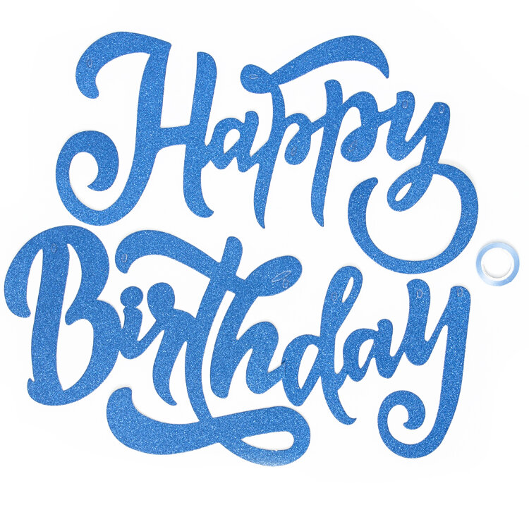 Гирлянда Happy Birthday (элегантный шрифт), Голубой, с блестками, 20*100 см, 1 шт. купить в Чебоксарах