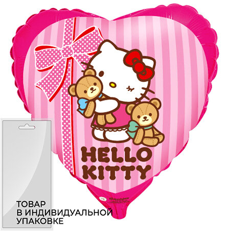 Шар (18''/46 см) Сердце, Hello Kitty, Котенок и любимые игрушки,Розовый, 1 шт. в упак купить в Чебоксарах