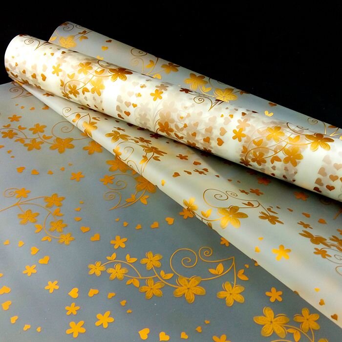Пленка упаковочная матовая прозрачная с рисунком "Цветочный узор" золото, 300 г купить в Чебоксарах
