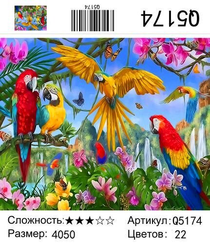 Картина по номерам 40х50 Цветастые попугаи купить в Чебоксарах