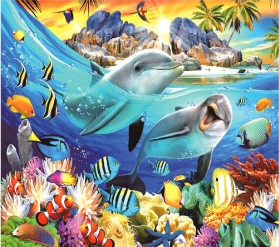 Алмазная мозаика 30х40 Дельфины купить в Чебоксарах