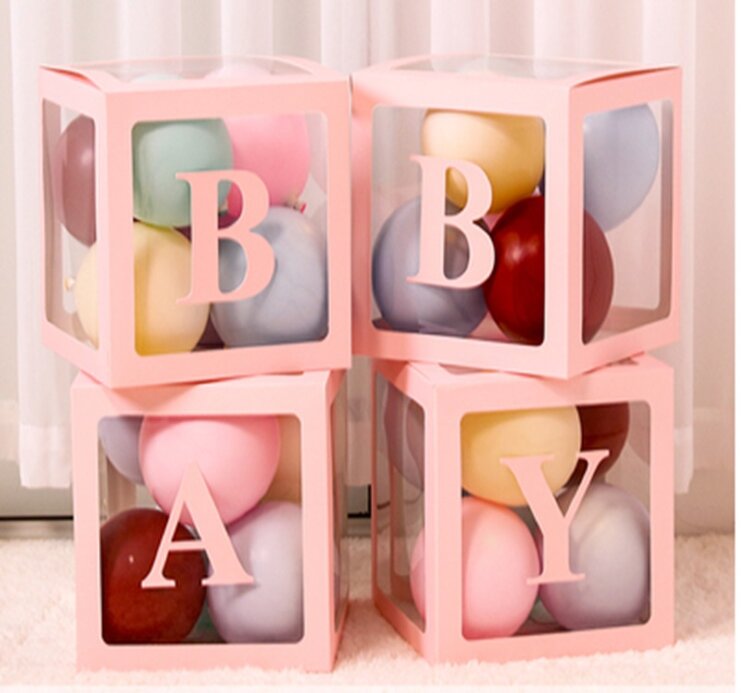 Набор коробок для воздушных шаров Baby, Розовые грани, Прозрачный, 30*30*30 см, в упаковке 4 шт. купить в Чебоксарах