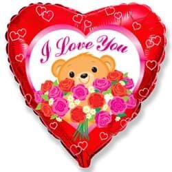 18 Сердце Медведь с розами, Красный, 1 шт. купить в Чебоксарах