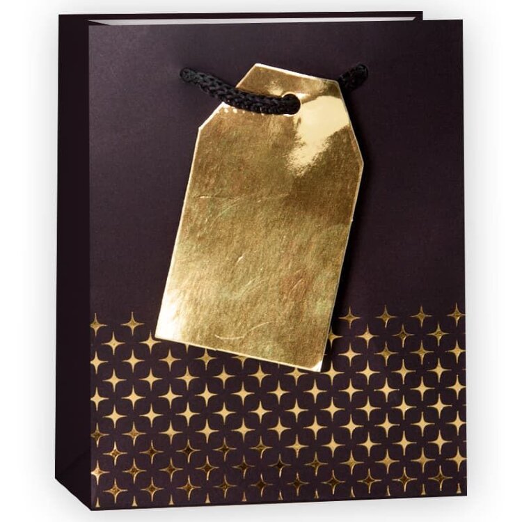 Пакет подарочный, Золотые искры, Черный, 14*11*6 см, 1 шт. купить в Чебоксарах