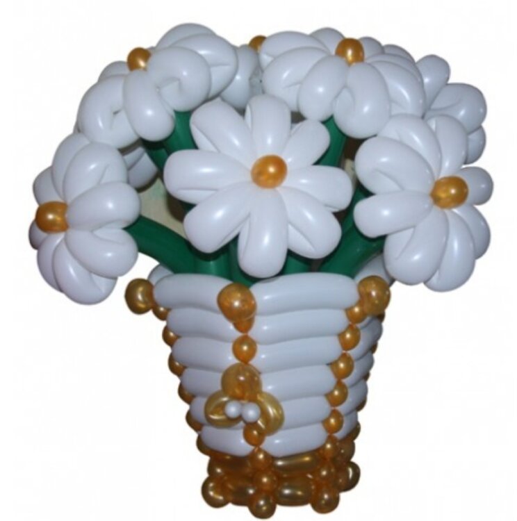 Букет цветов № 1130-0017 из воздушных шаров Восьми лепестковые ромашки в корзине купить в Чебоксарах