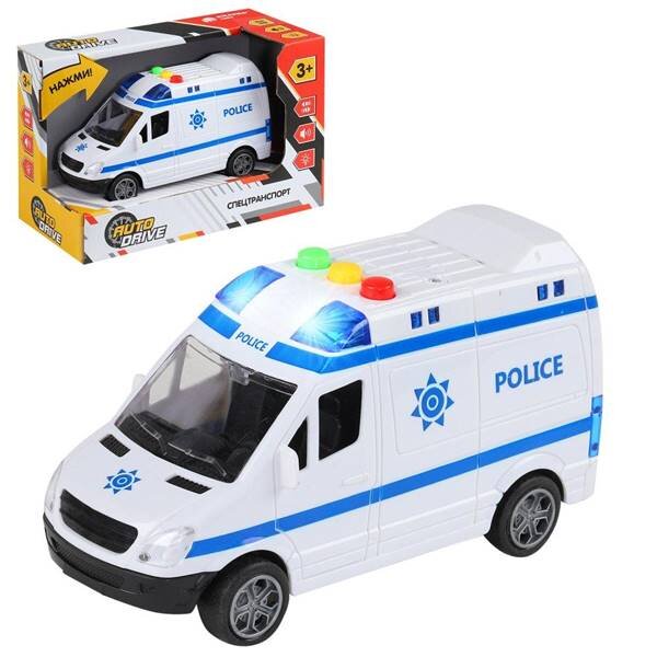 AUTODRIVE Машина "Полиция" 14см инерц. на бат. со светом и звуком, синий, в/к 19*9*12, 5 купить в Чебоксарах