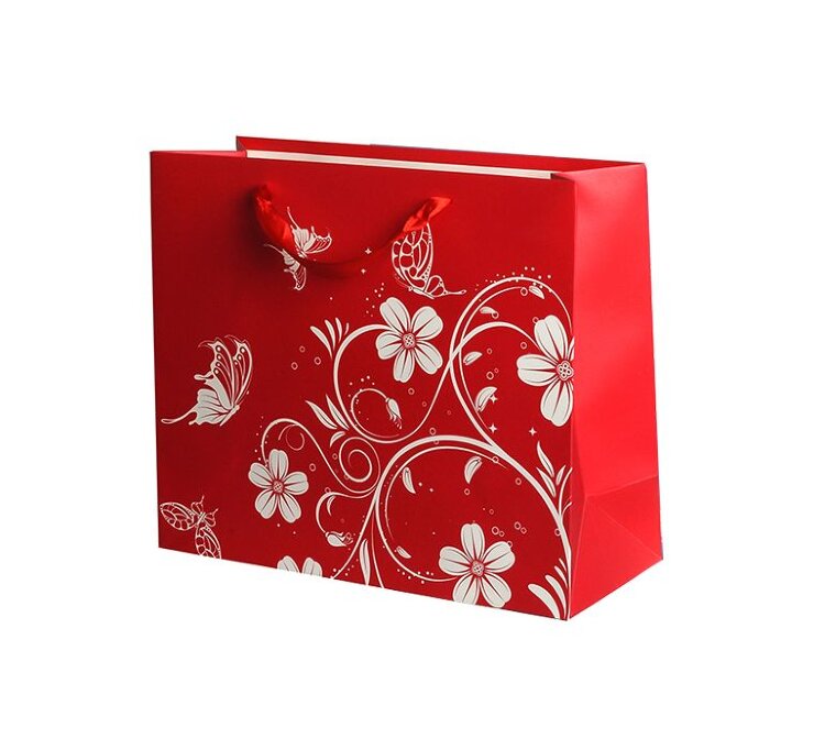 Пакет подарочный "Цветы и бабочки" Красный 38x30x11 купить в Чебоксарах