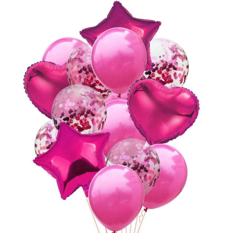 Композиция №23-0005 из воздушных шаров с гелием и шаров с конфетти цвета фуксия купить в Чебоксарах