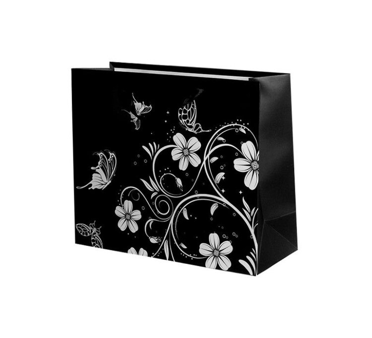Пакет подарочный "Цветы и бабочки" черный 38x30x11 купить в Чебоксарах