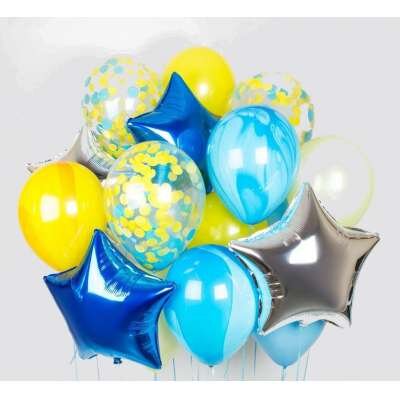 Композиция №23-0009 из воздушных гелиевых шаров со звездами и шаров агат Солнечное настроение купить в Чебоксарах