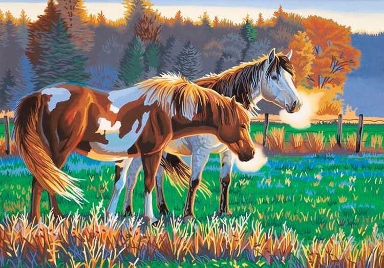 Картины по номерам 40х50 Осенним утром, лошади купить в Чебоксарах