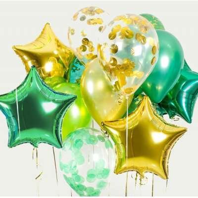 Композиция №23-0013 из воздушных шаров с гелием Зеленый/Золото купить в Чебоксарах