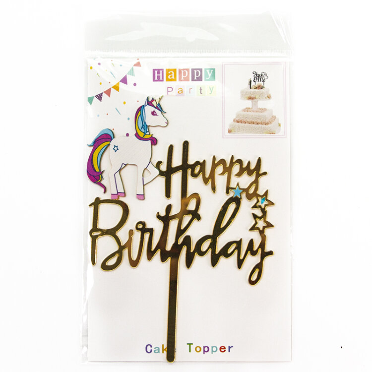 Топпер в торт, Happy Birthday (звездный единорог), Золото, 1 шт купить в Чебоксарах
